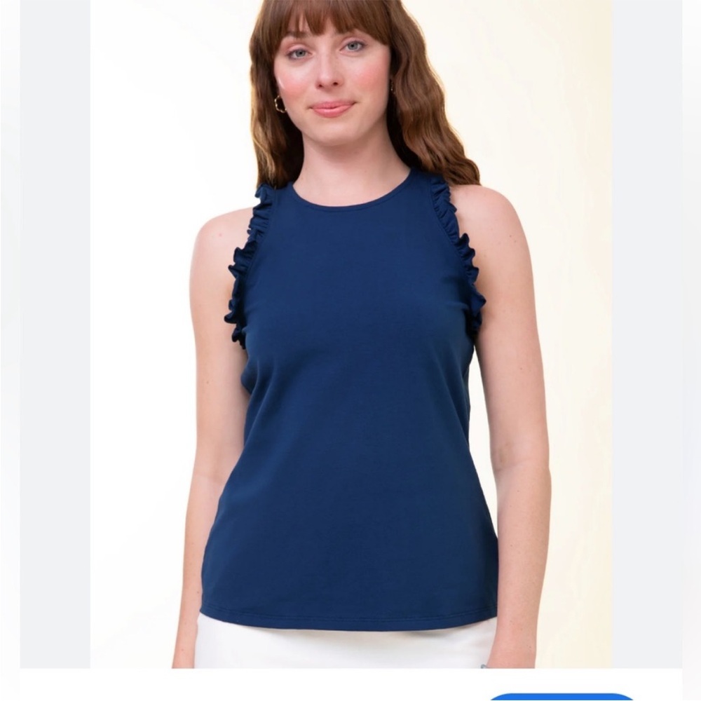 XXL Spartina 449 Navy Sleeveless Ruffle Trim Top